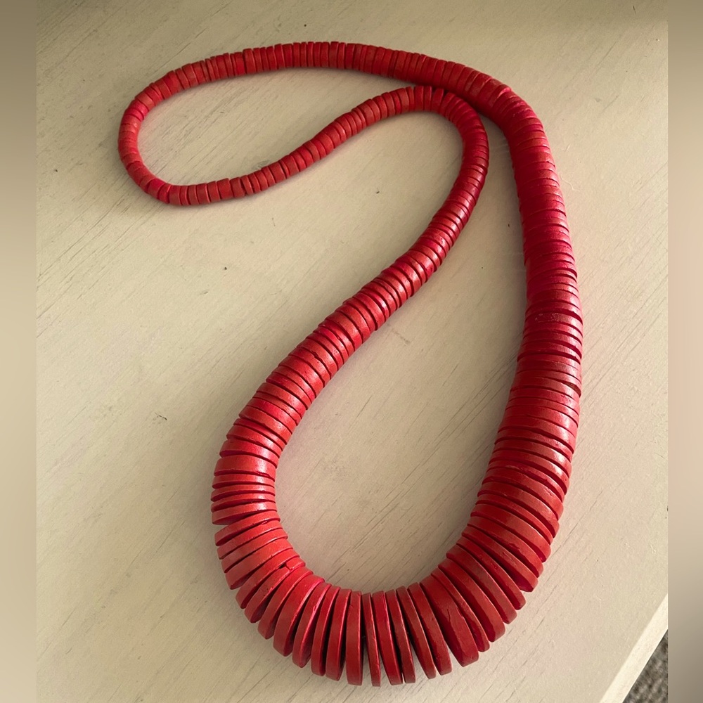 Vintage Red Wooden Bead Necklace